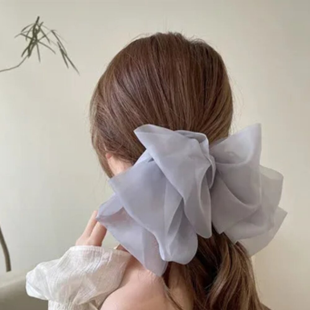 NEW Retro Coquette Girl Light Blue Chiffon Large Floppy Hair Bow Handmade School